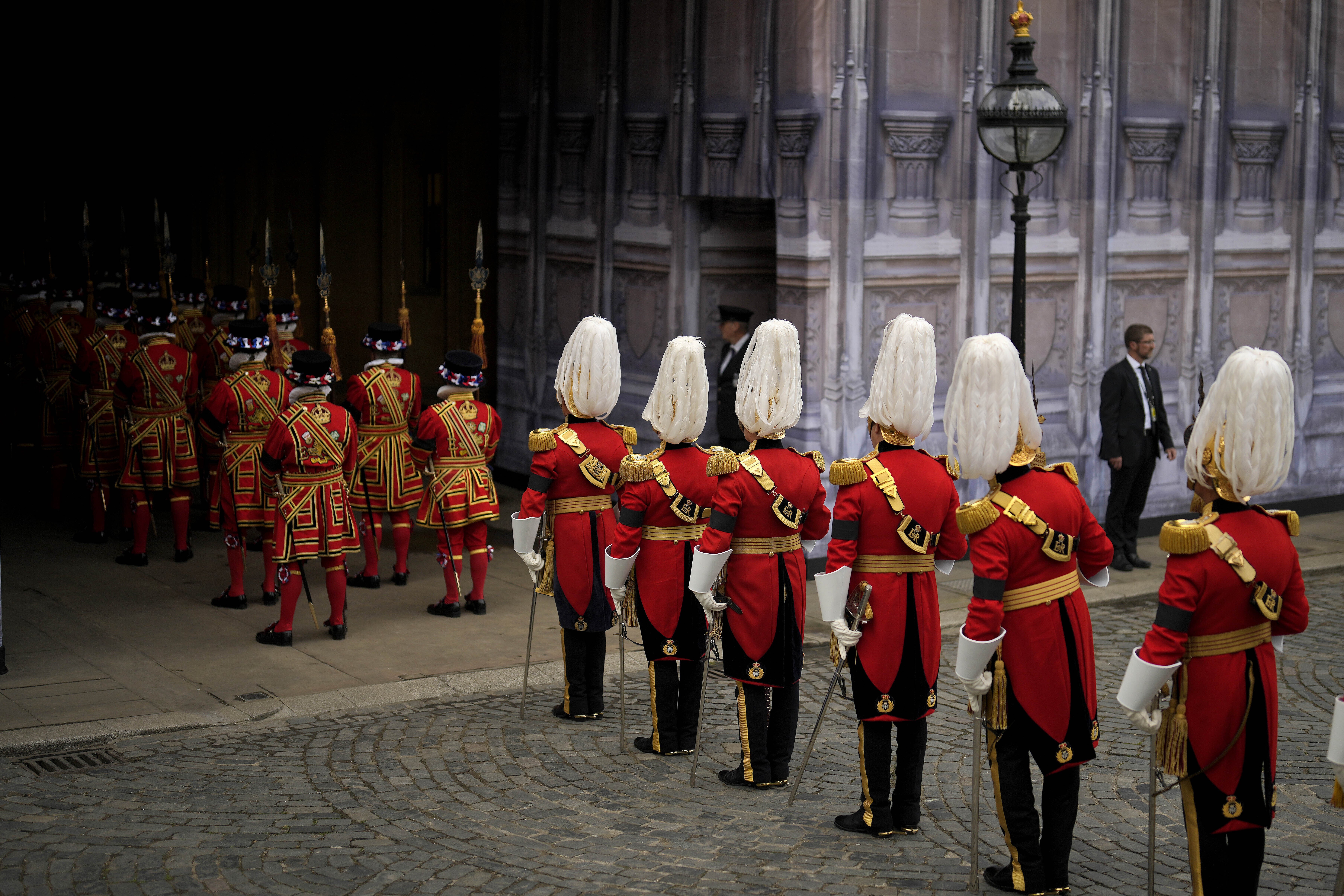 The King’s Body Guard of the Yeomen of the Guard in the Palace of Westminster ahead of the arrival of King Charles and the Queen Consort on Monday (Markus Schreiber/PA)