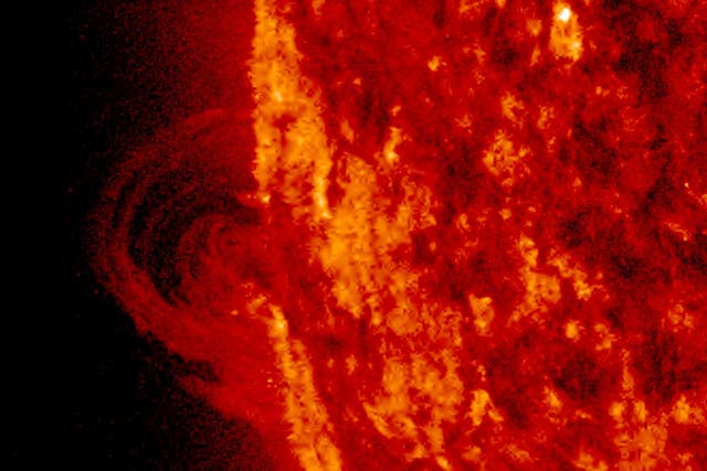 <p>A solar prominence as seen by Nasa’s Solar Dynamics Observatory in 2017</p>