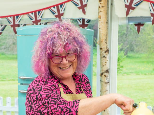 <p>Carole baking in ‘The Great British Bake Off’ tent</p>