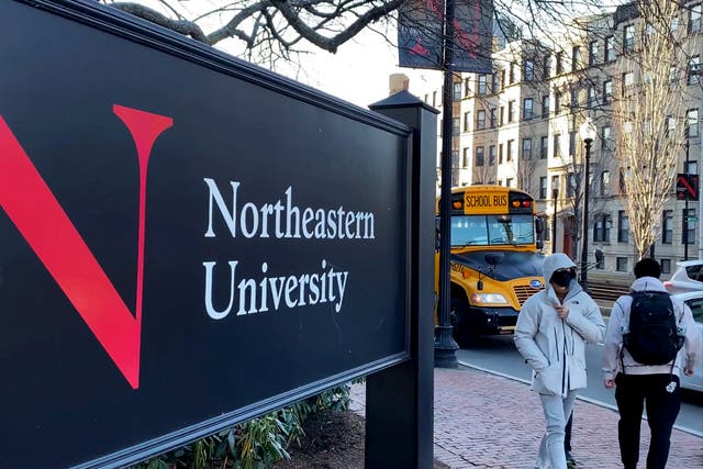 <p>Students on the Northeastern University campus in January 2019</p>