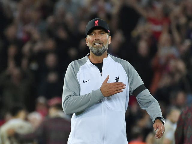 <p>Liverpool's manager Jurgen Klopp celebrates</p>