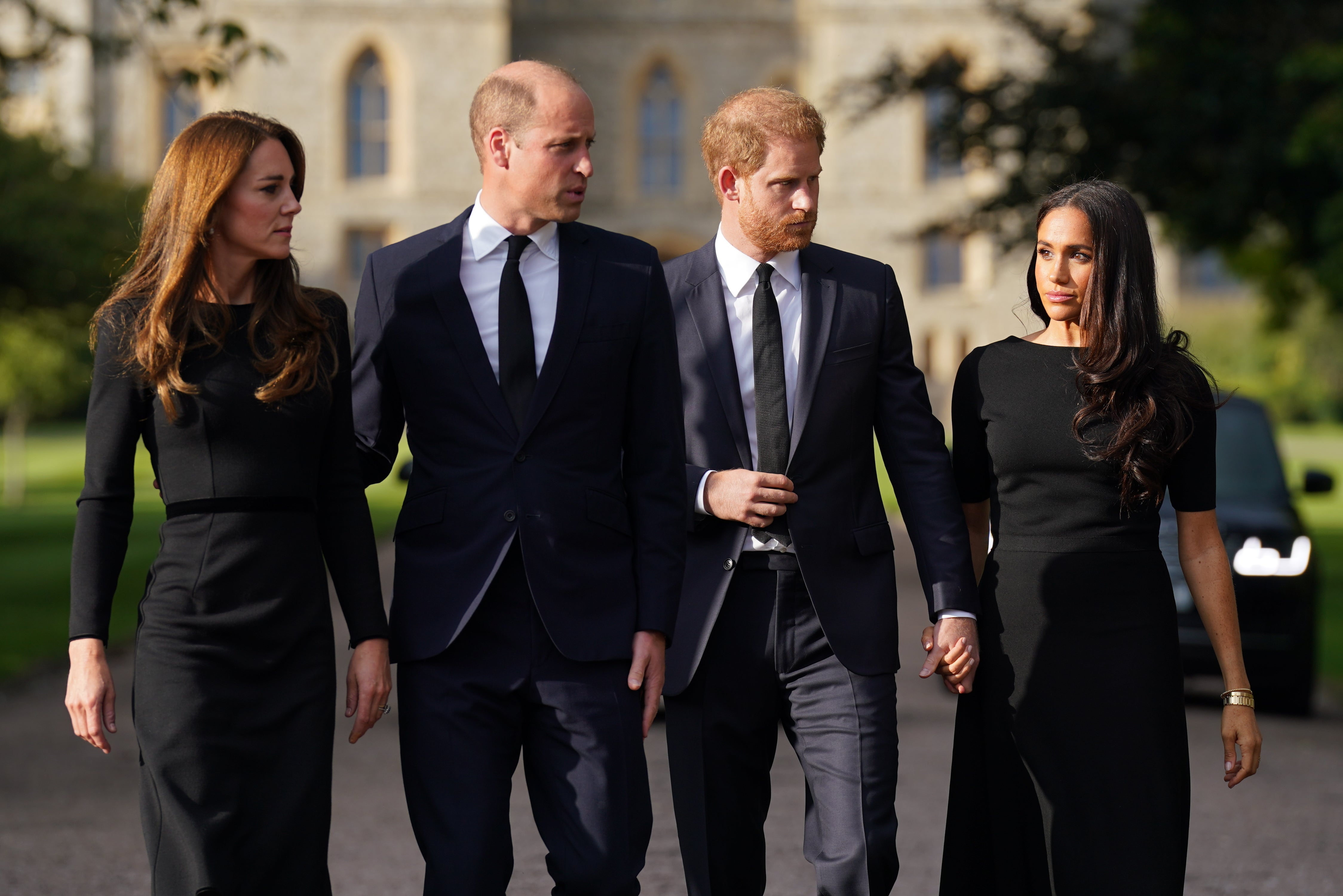 The King will be joined by his sons the Prince of Wales and Duke of Sussex as they walk behind the Queen’s coffin from Buckingham Palace to where she will lie in state (Kirsty O’Connor/PA)