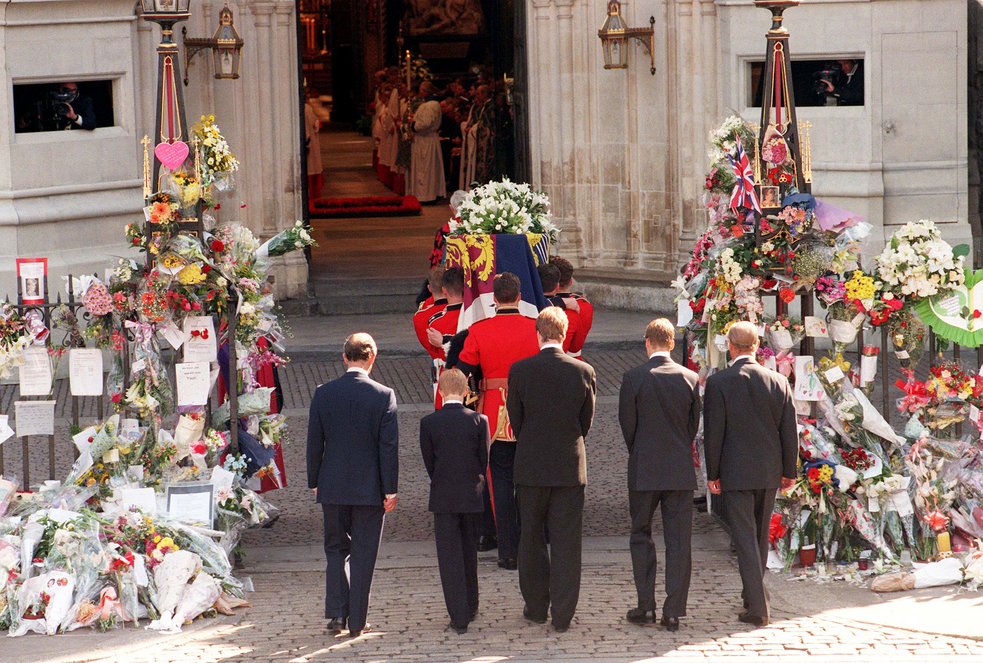 Princess Diana’s coffin being carried at her funeral in 1997