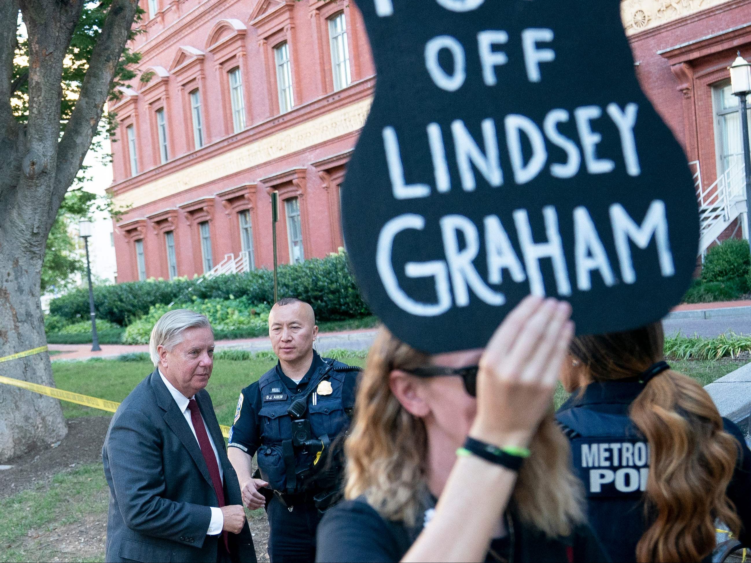 Republican senator Lindsey Graham was met with protests on Tuesday