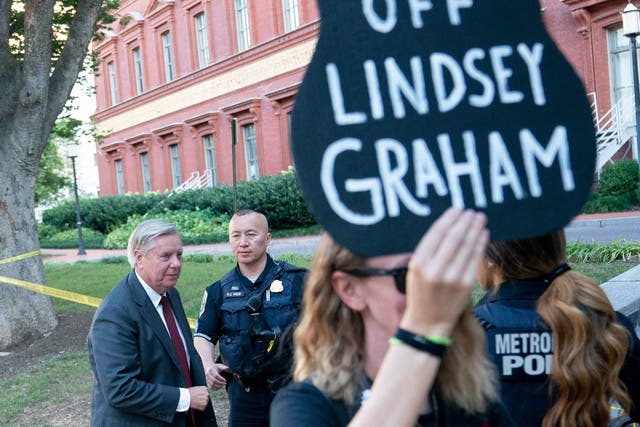 <p>Republican senator Lindsay Graham was met with protests on Tuesday </p>