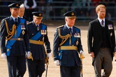 Prince Harry wears medals pinned to suit after being banned from wearing uniform at Queen’s procession