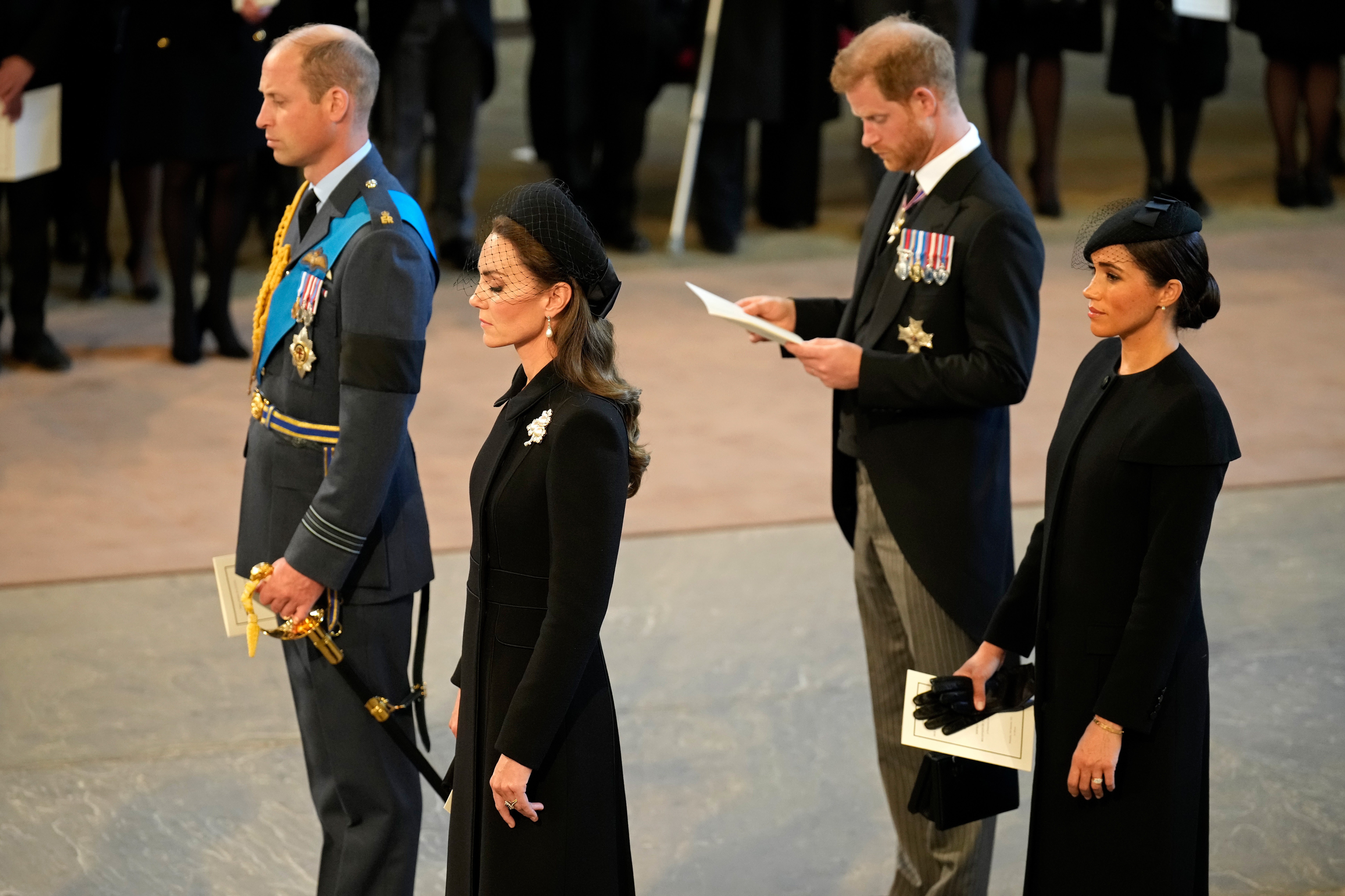 The Prince and Princess of Wales and the Duke and Duchess of Sussex attend service for the Queen