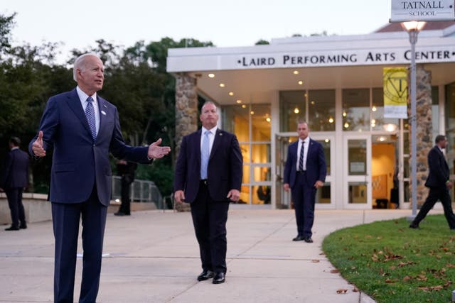 <p>President Joe Biden speaks to reporters after voting in the Delaware primary election at Tatnall School in Wilmington, Del., Tuesday, Sept. 13, 2022</p>