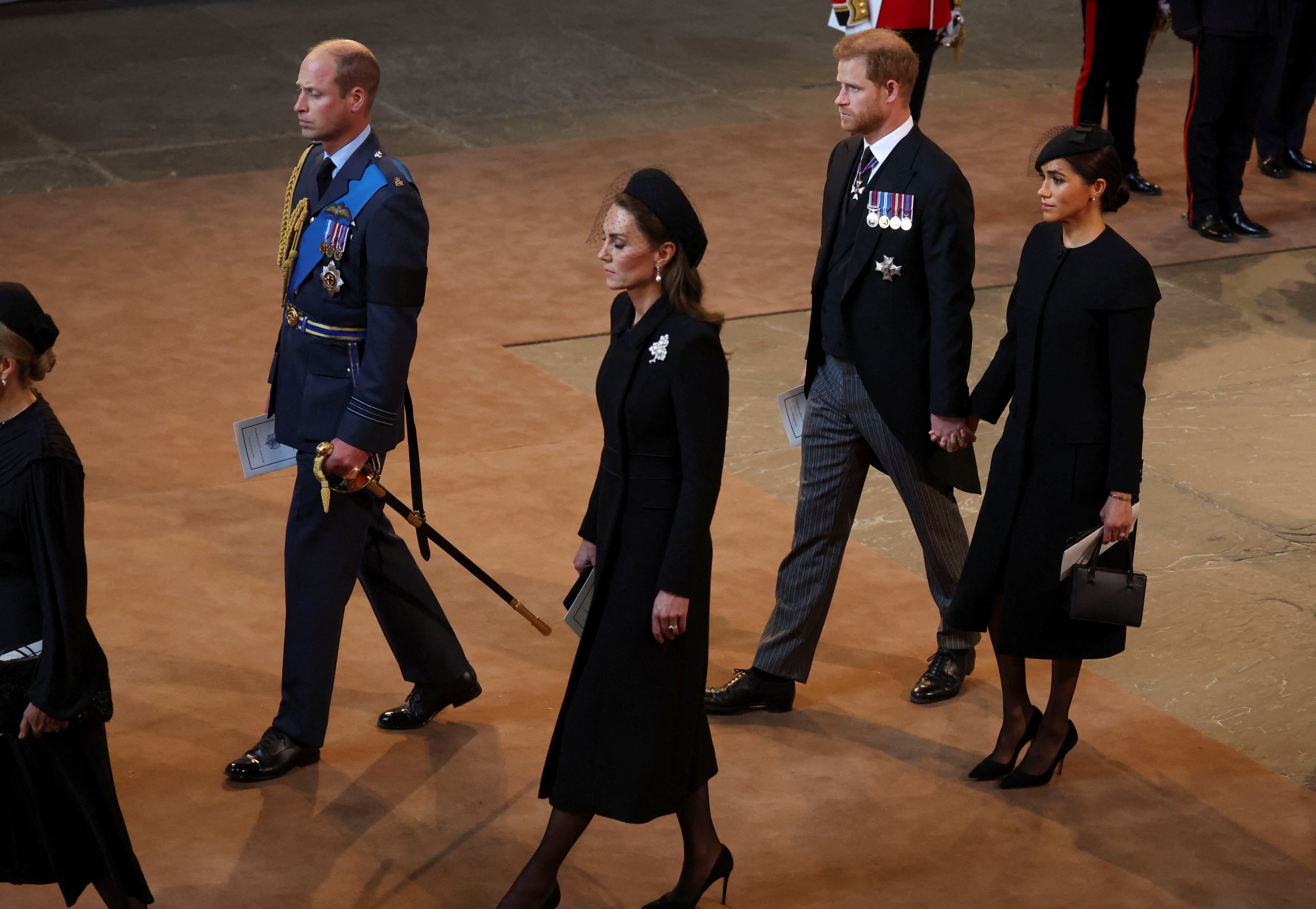 The Prince and Princess of Wales followed by the Duke and Duchess of Sussex (Phil Noble/PA)