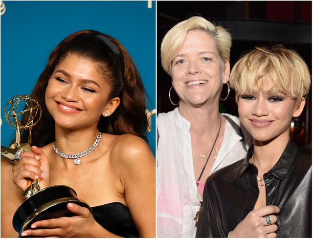 <p> Zendaya (left) and with her mother, Claire Stoermer (right)</p>