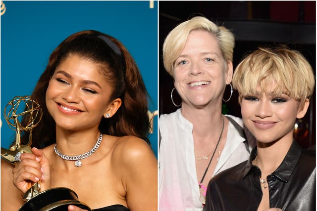 <p> Zendaya (left) and with her mother, Claire Stoermer (right)</p>
