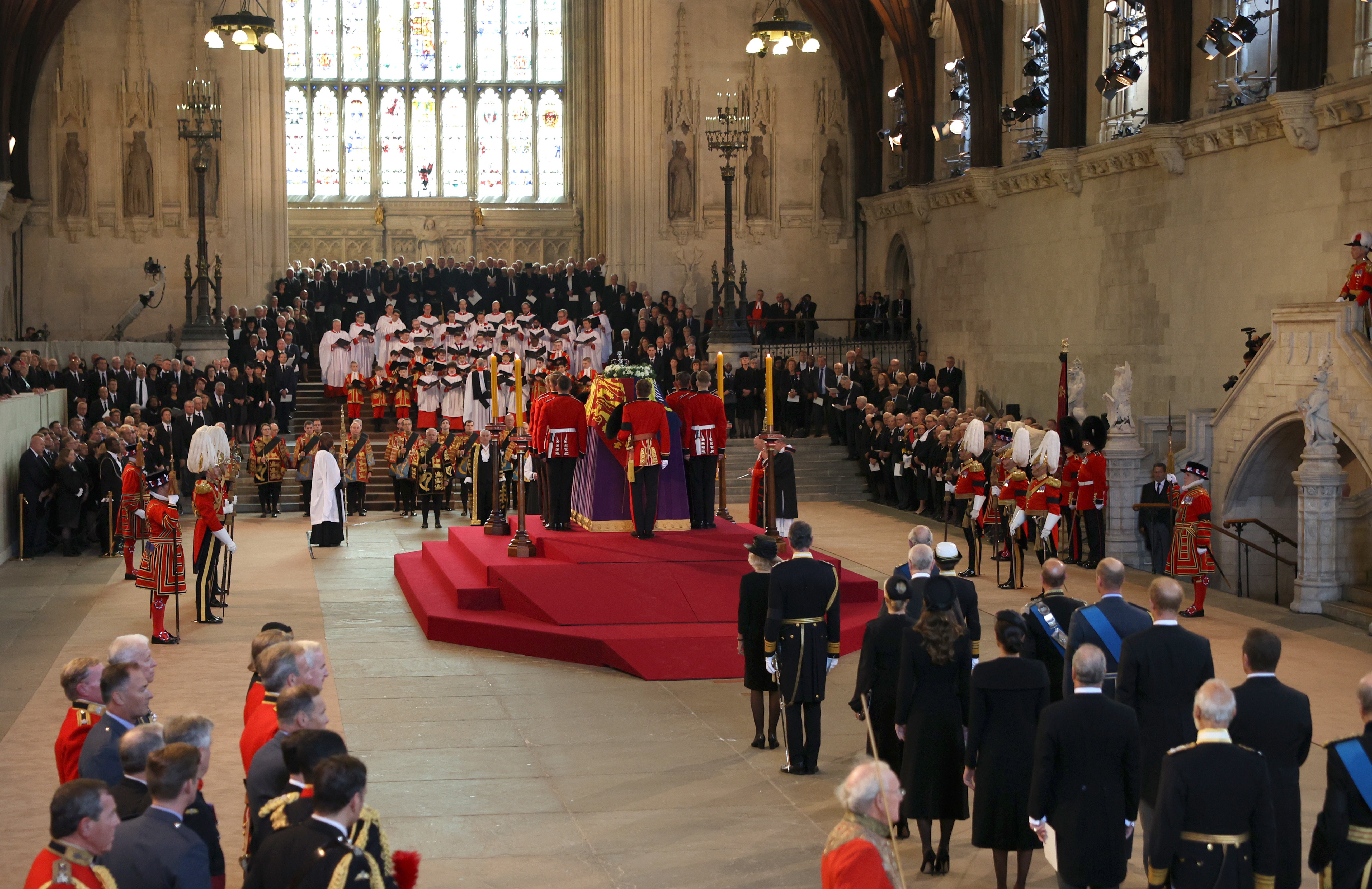 The Queen’s coffin lays on the catafalque in Westminster Hall (Peter Tarry/PA)