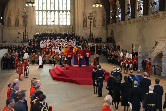 The Queen’s coffin lays on the catafalque in Westminster Hall (Peter Tarry/PA)