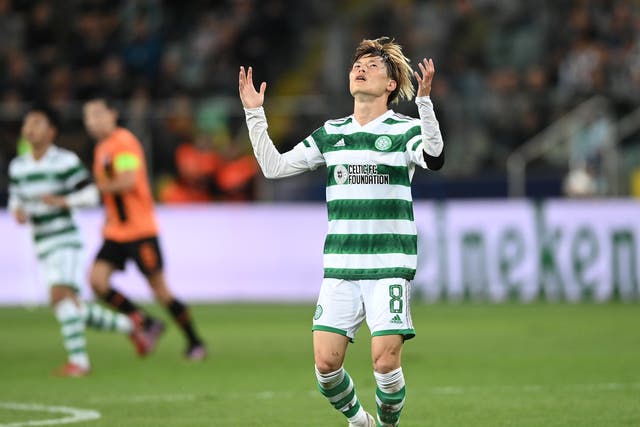 <p>Kyogo Furuhashi and his Celtic teammates endured a frustrating night in Poland</p>