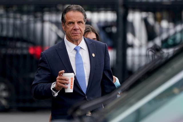 <p>Andrew Cuomo in August 2021 after announcing his resignation </p>