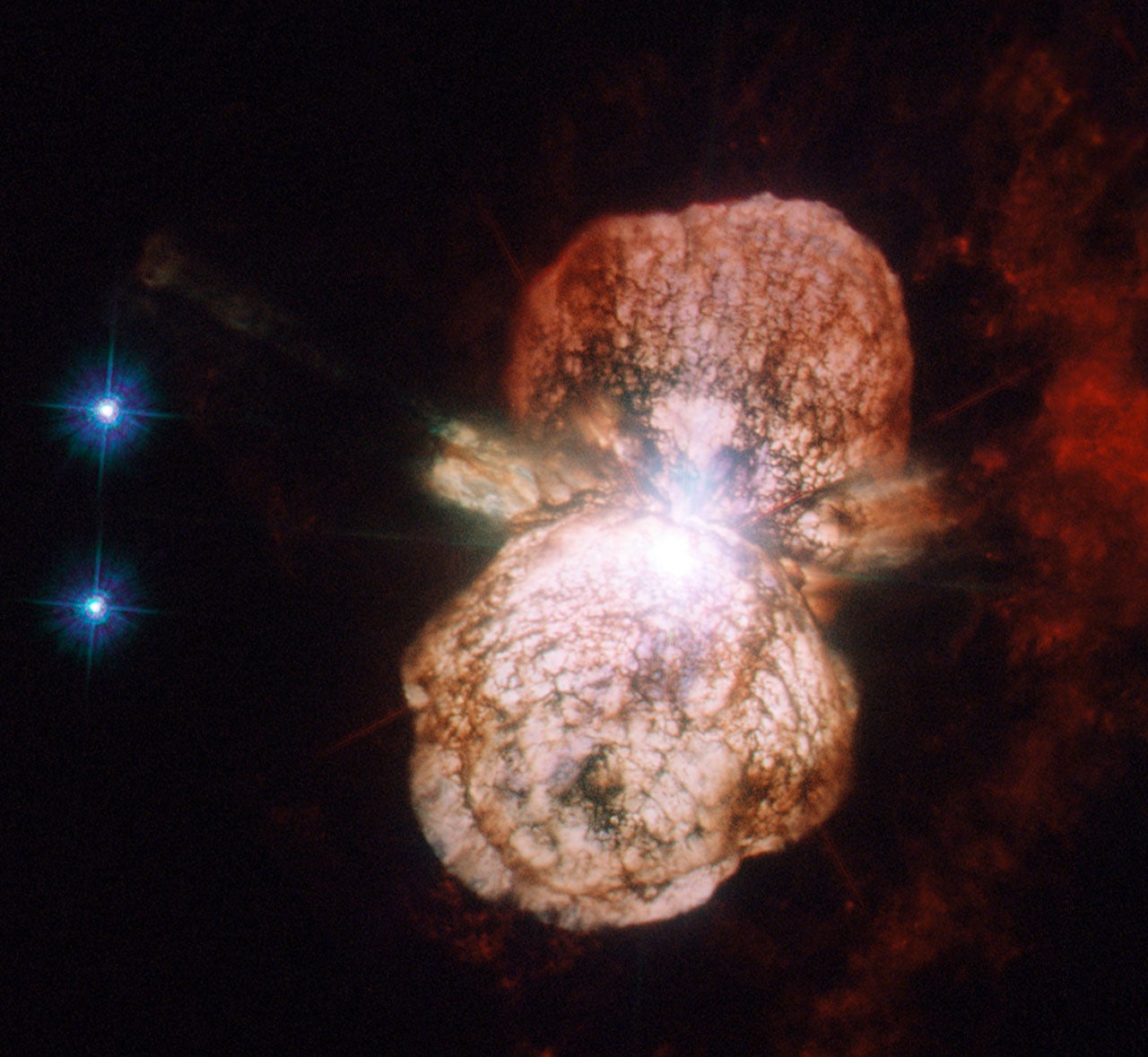 An artists conception of a supernova explosion, the death of a giant star