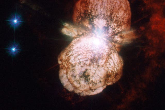 <p>An artists conception of a supernova explosion, the death of a giant star</p>