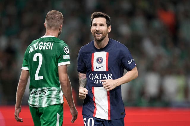 Lionel Messi was on the scoresheet for the 18th successive Champions League season in scoring in Paris St Germain’s 3-1 win over Maccabi Haifa (Ariel Schalit/AP)