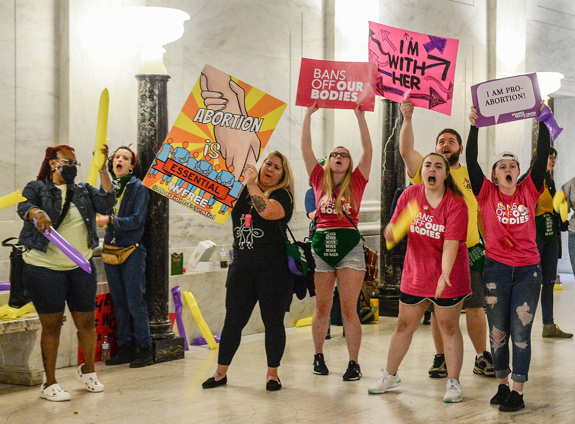 Abortion rights protesters at the West Virginia state Capitol on Tuesday