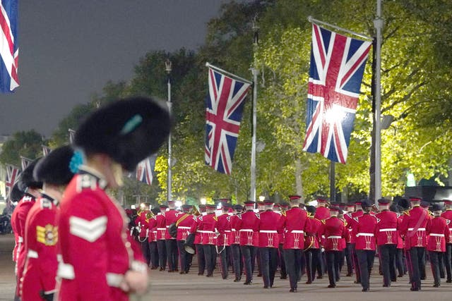 Members of the military take part in an early morning rehearsal for the Queen’s funeral (Gareth Fuller/PA)