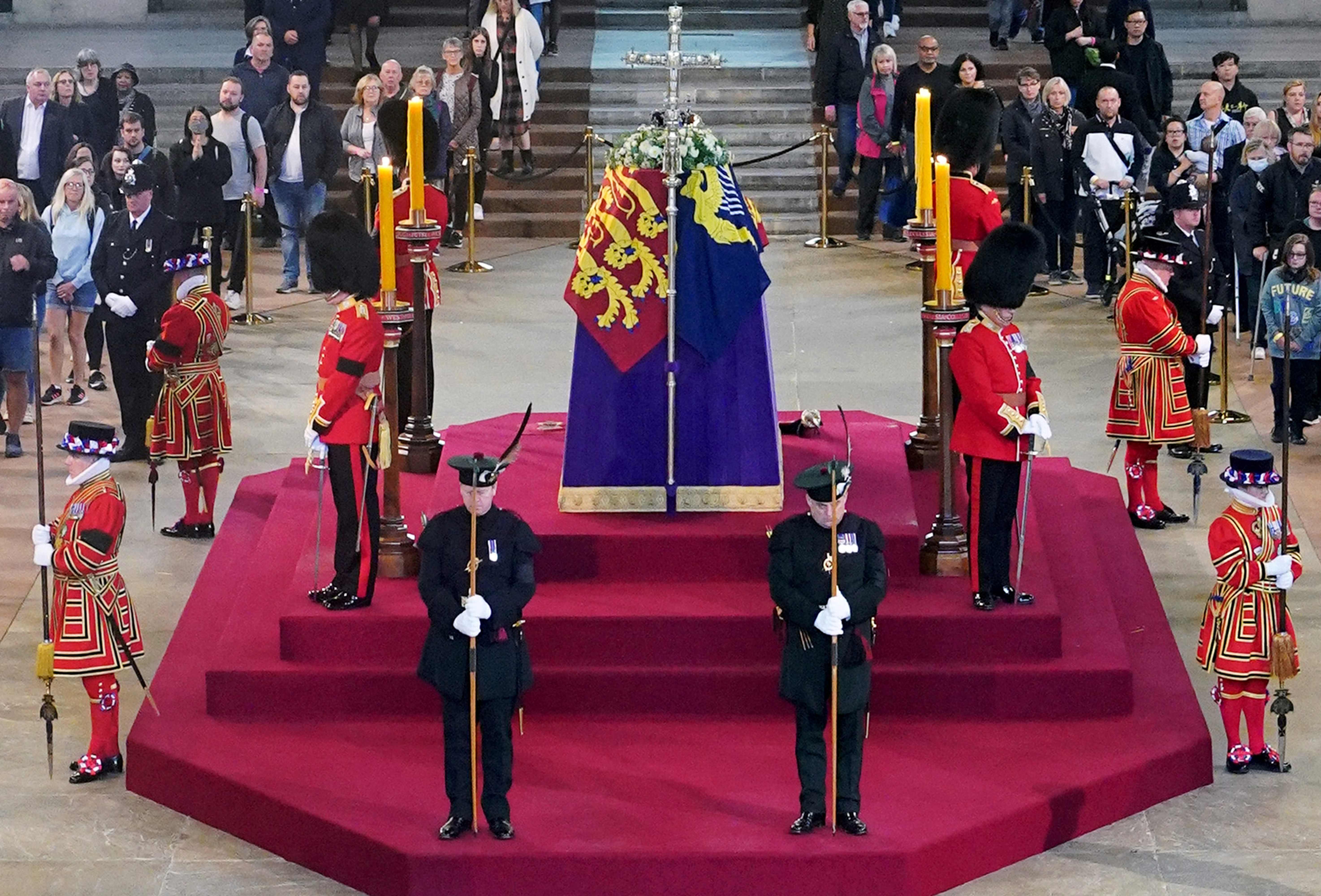 Scotland secretary Alister Jack (front L) and Britain’s Defence secretary Ben Wallace (front R), in their roles as members of the Royal Company of Archers