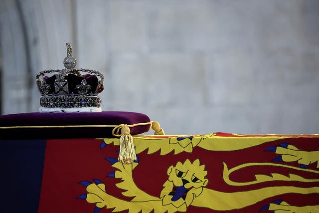 The coffin of the Queen in Westminster Hall (Alkis Konstantinidis/PA)