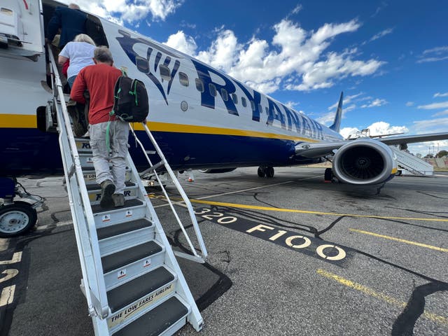 <p>Last call: the final Ryanair flight from Lourdes to London Stansted before Friday’s strike </p>