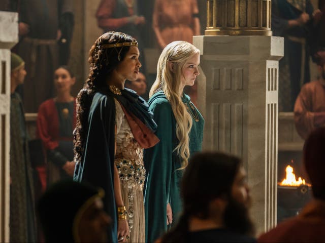 <p>Cynthia Addai-Robinson as Queen Regent Miriel of Númenor and Morfydd Clark as Galadriel in ‘The Rings of Power'</p>