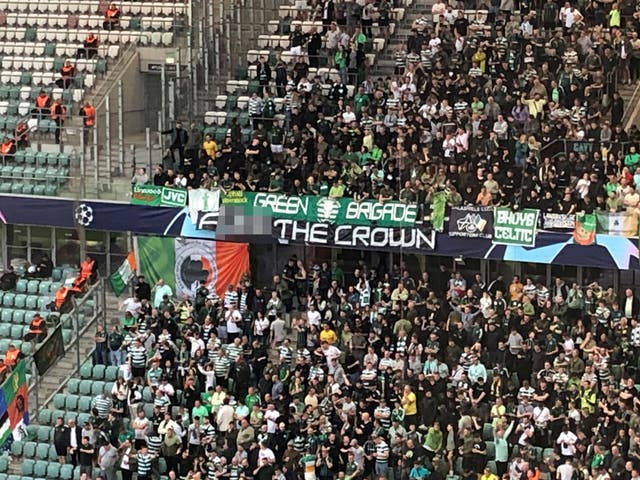 <p>The anti-monarchy banner was displayed during the Hoops’ Champions League game with Shakhtar Donetsk on Wednesday </p>