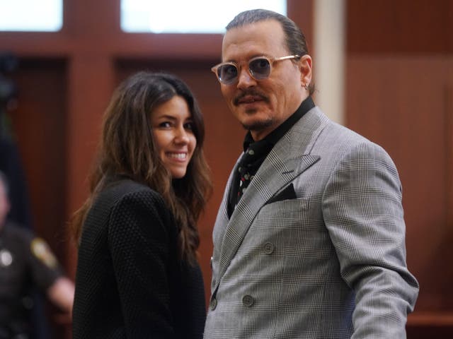 <p>Johnny Depp and his high-powered attorney Camille Vasquez at trial</p>