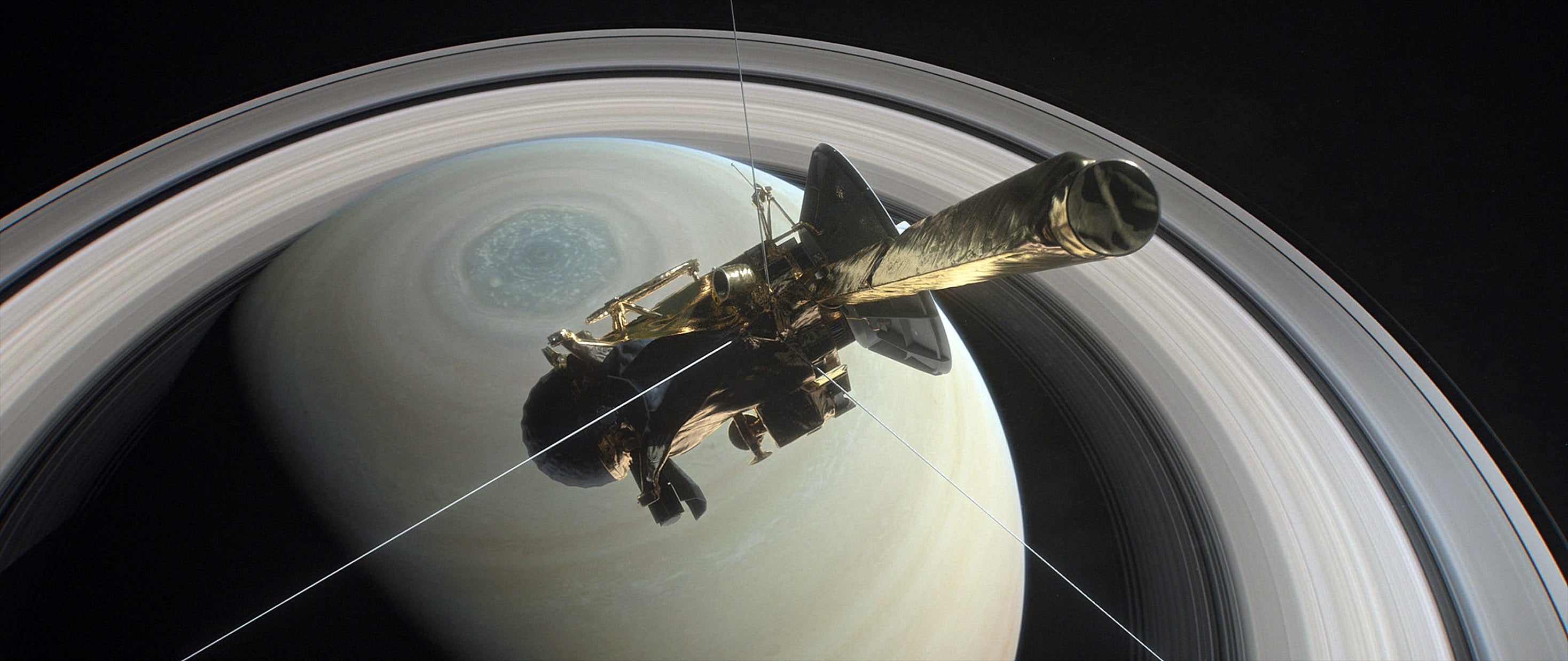 Cassini above Saturn’s northern hemisphere (Nasa/PA)