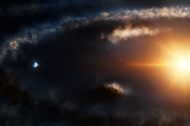 <p>Artist’s illustration of a small Saturn-like planet discovered in the system LkCa 15, around 518 light years from Earth</p>