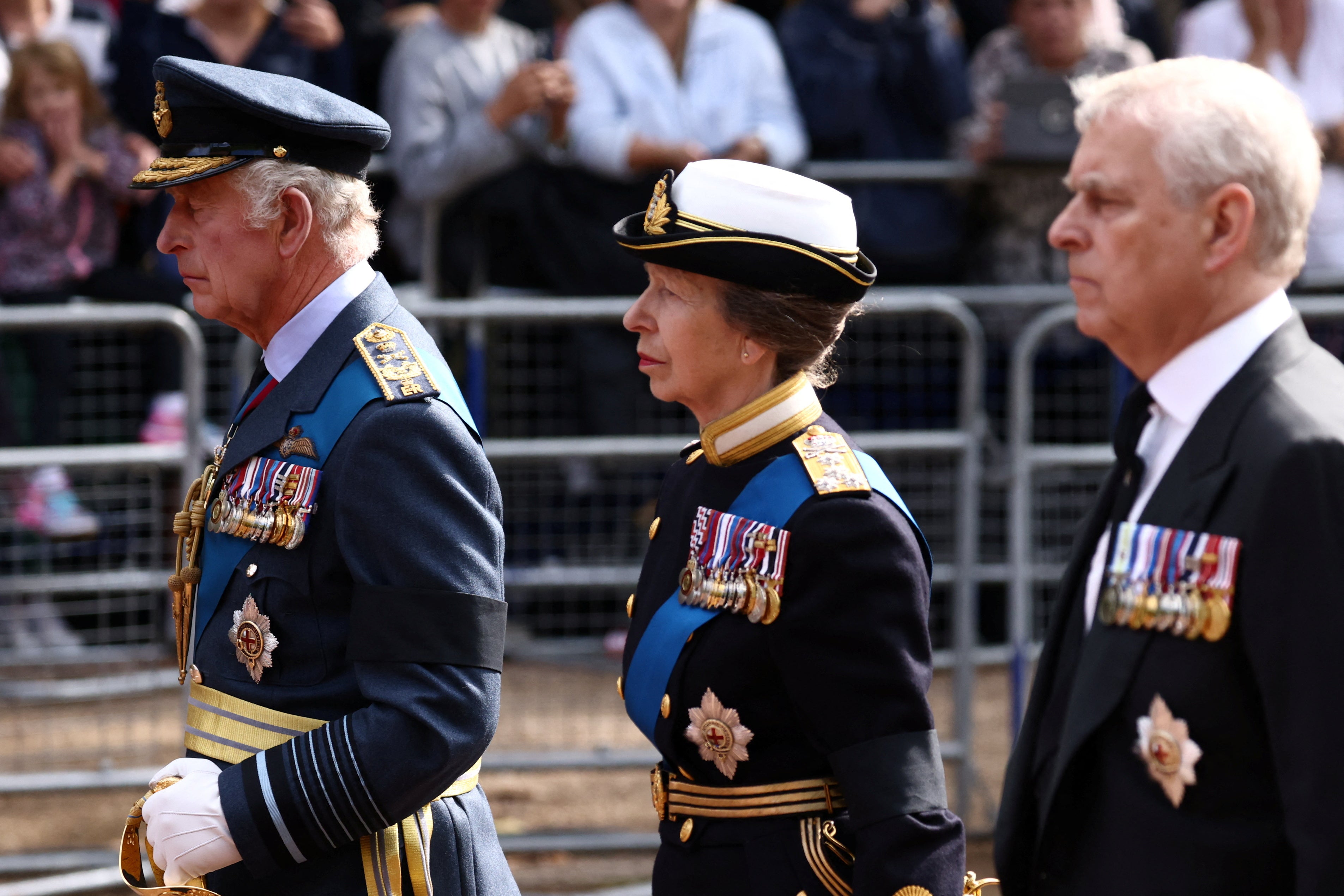 King Charles III and members of the royal family follow the coffin of Queen Elizabeth II (Henry Nicholls/PA).