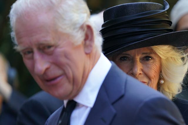 King Charles III and the Queen Consort arrive at Llandaff Cathedral in Cardiff, for a Service of Prayer and Reflection for the life of Queen Elizabeth II (PA)