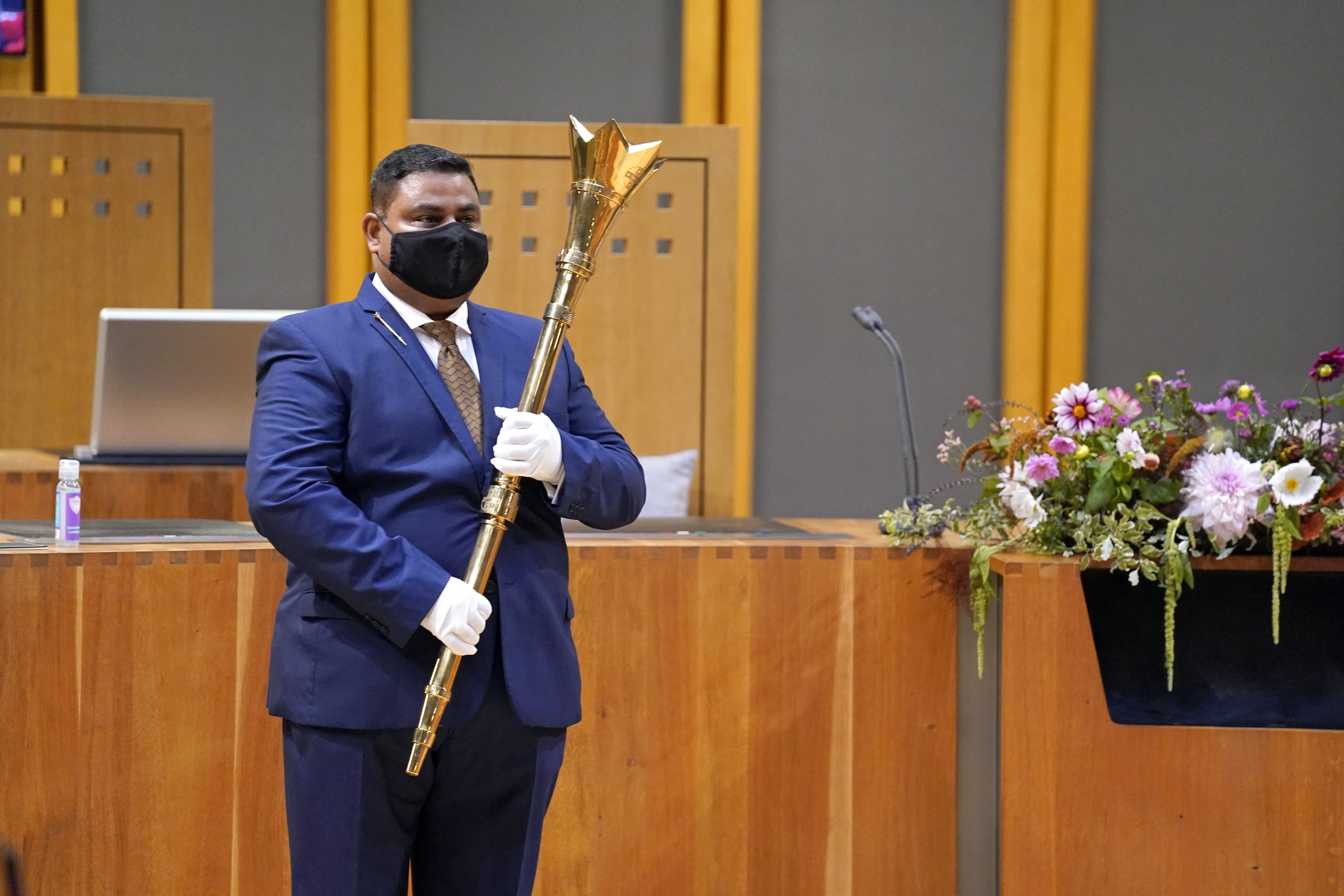 Shahzad Khan carried the ceremonial mace at the opening of the sixth Senedd in Cardiff last year (Andrew Matthews/PA)