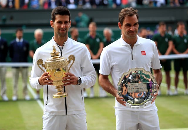 Roger Federer and Novak Djokovic faced each other in three Wimbledon finals (Mike Egerton/PA)