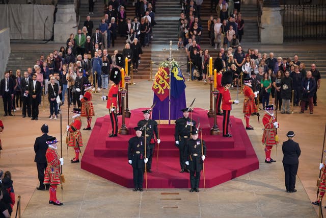 Scottish Secretary Alister Jack and Defence Secretary Ben Wallace stood vigil at the Queen’s coffin (Yui Mok/PA)
