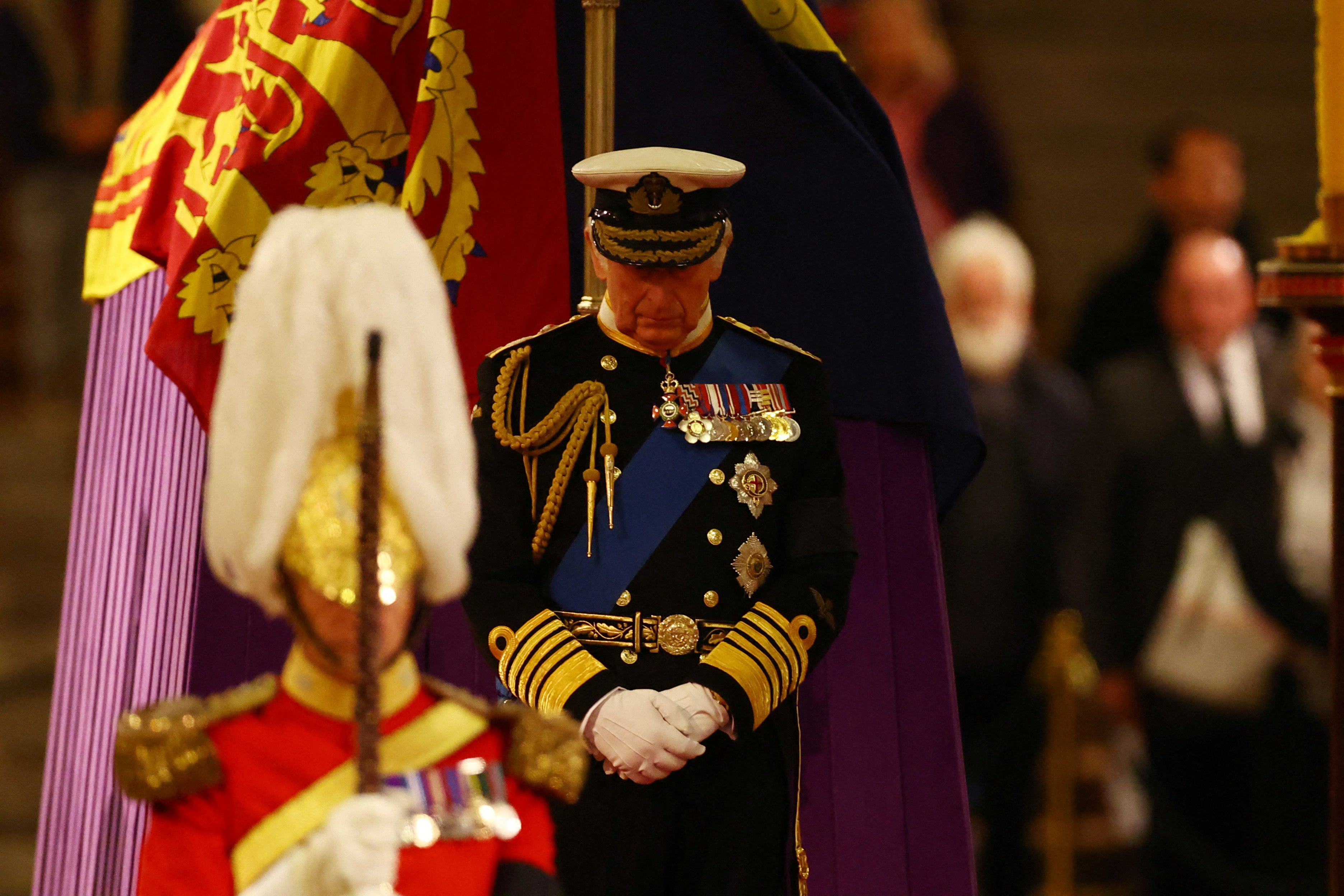 King Charles stands vigil over his mother’s coffin at Westminster Hall