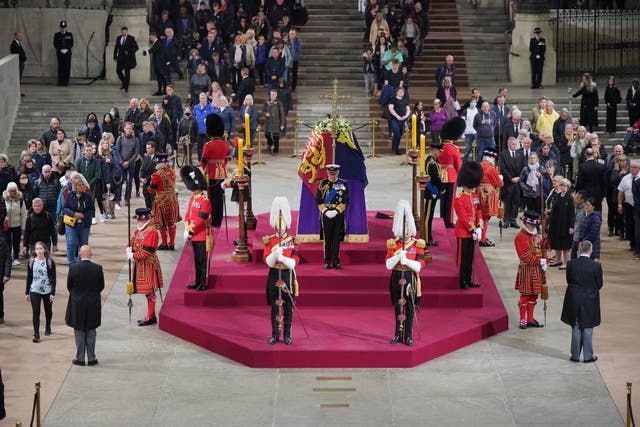 <p>King Charles III, the Princess Royal, the Duke of York and the Earl of Wessex hold a vigil beside the coffin of their mother, Queen Elizabeth II</p>