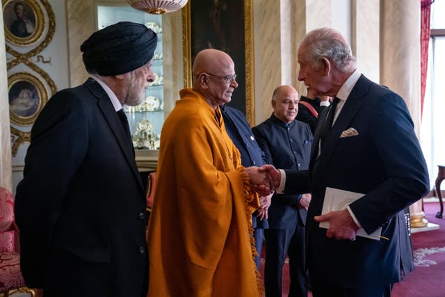 The King meets faith leaders during a reception at Buckingham Palace (Aaron Chown/PA)