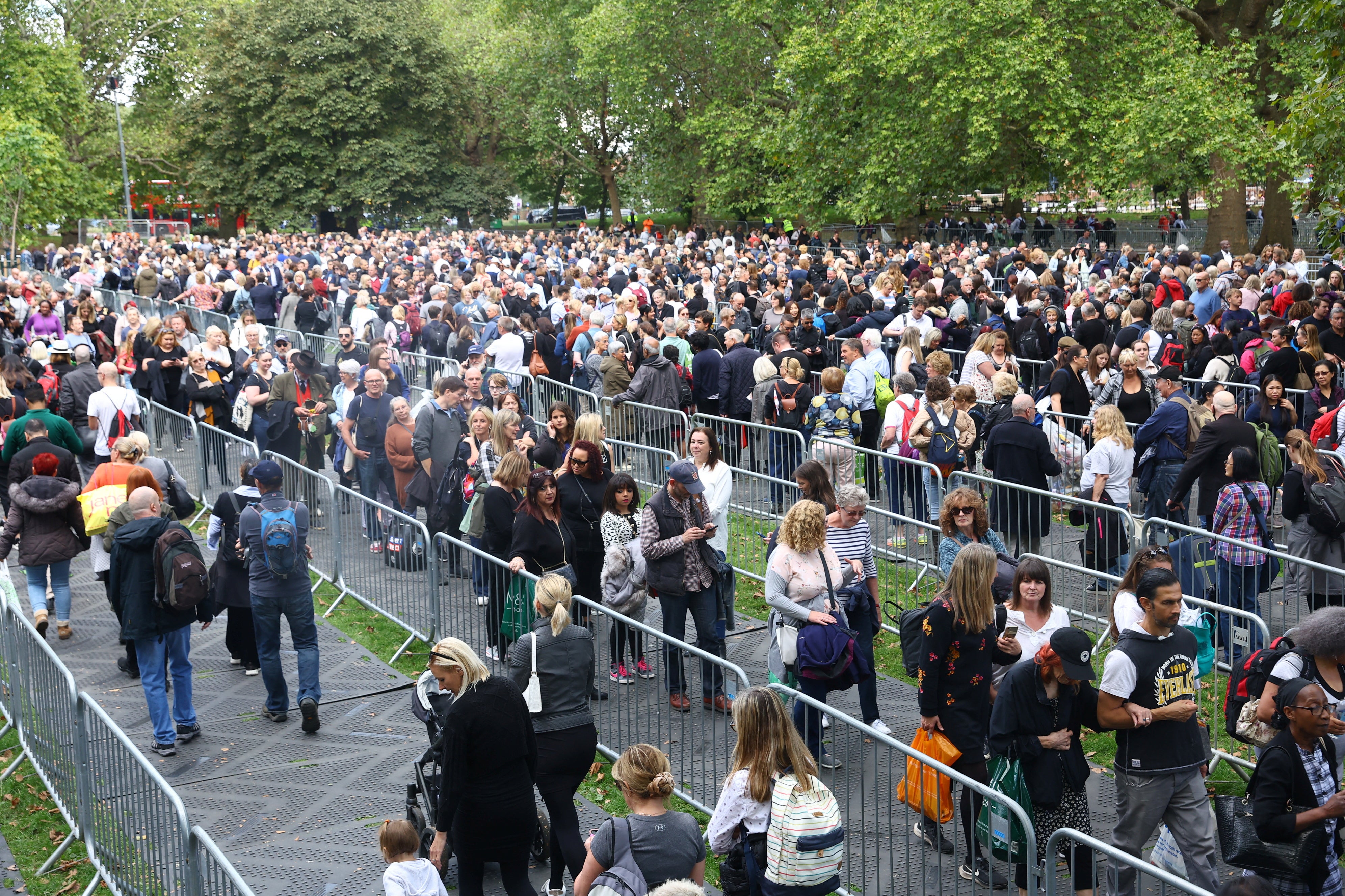 Mourners queue at Southwark Park to see the Queen’s coffin in Westminster Hall