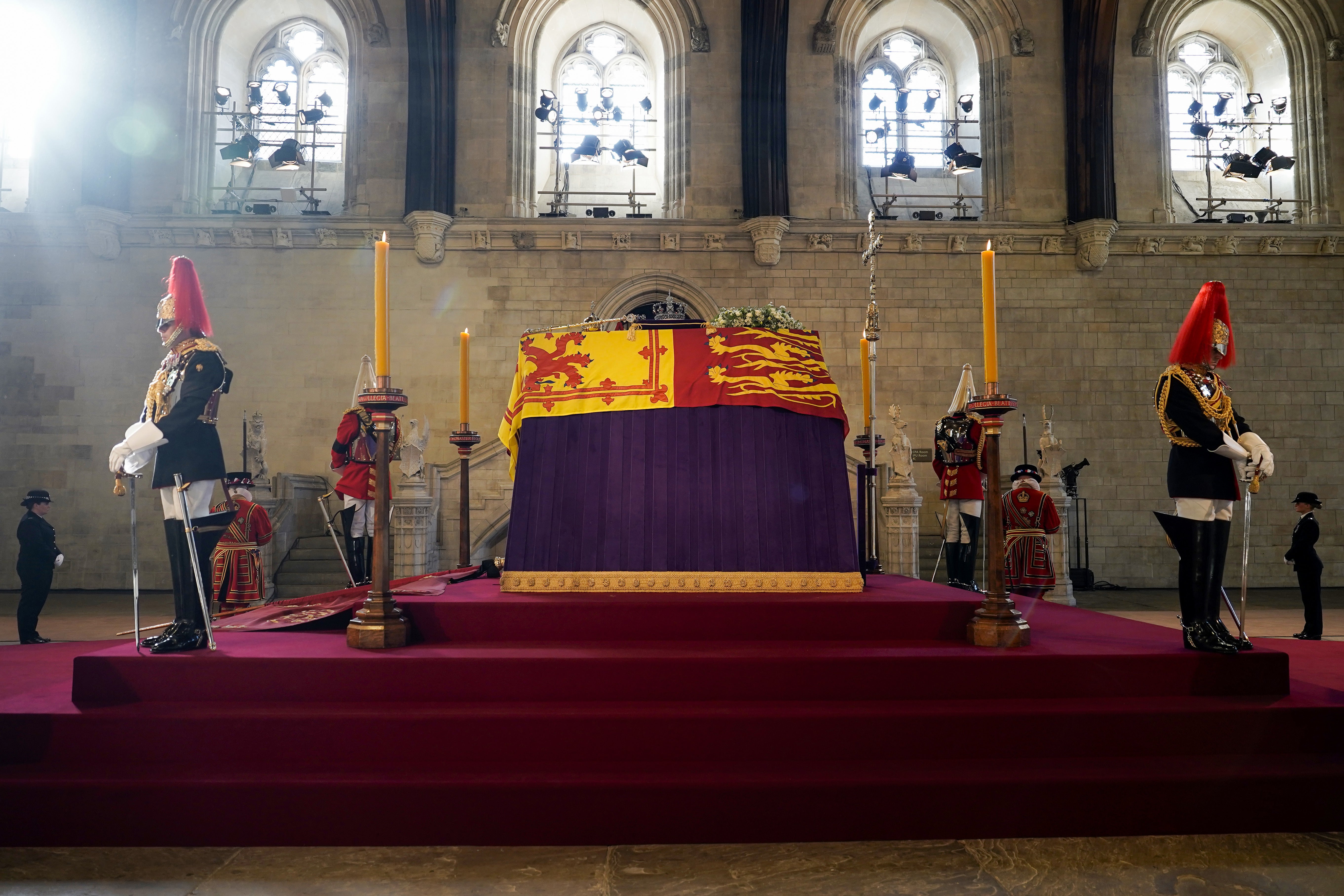The coffin of the Queen in Westminster Hall (Christopher Furlong/PA)