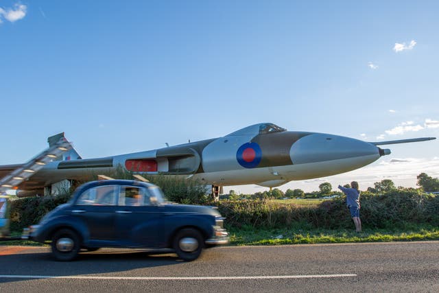 <p>The scene at Wellesbourne Airfield where a Vulcan bomber plane slipped off the runway</p>