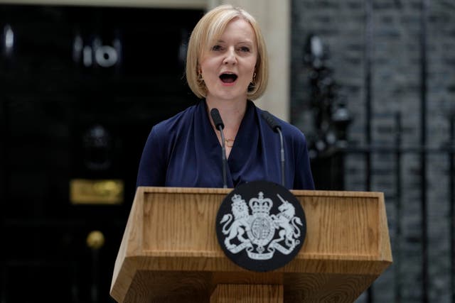 <p>In happier times:  Liz Truss on the day she became prime minister, three weeks ago </p>