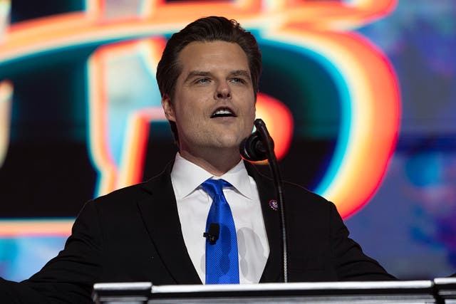 <p>Rep. Matt Gaetz (R-FL) speaks during the Turning Point USA Student Action Summit held at the Tampa Convention Center on July 23, 2022 in Tampa, Florida</p>