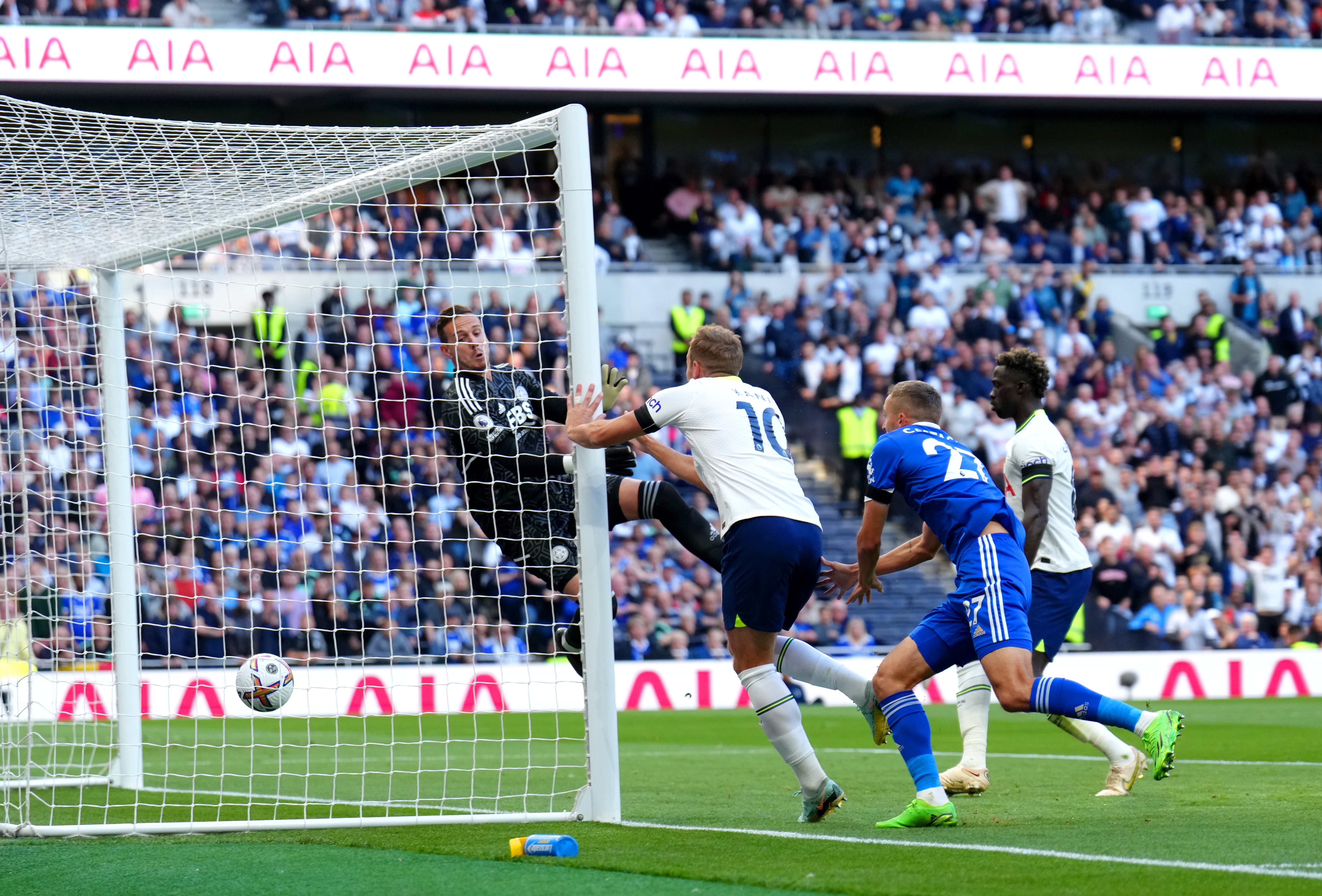 Harry Kane scores Tottenham’s first (John Walton/PA)