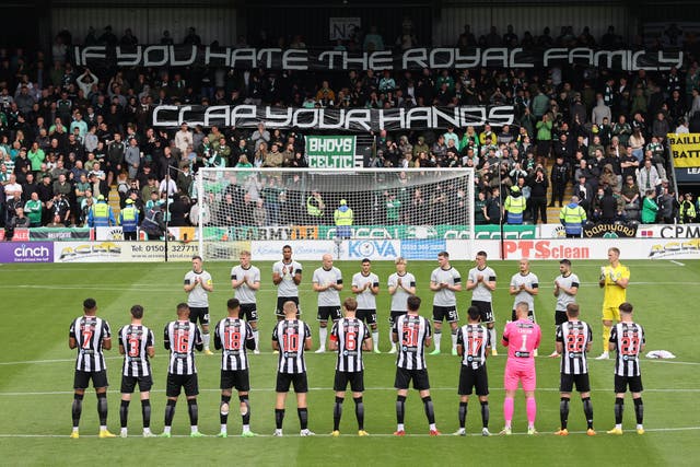 <p>Celtic fans’ banner before the game at St Mirren</p>
