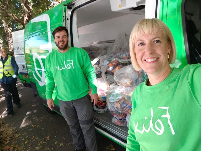 Volunteers from The Felix Project and the Scout Association have been collecting confiscated food from people queuing to see The Queen lying in state (The Felix Project/PA)