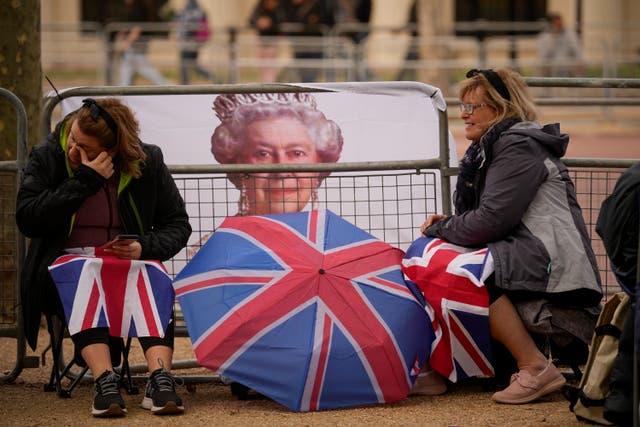 <p>People camp on the Mall ahead of Monday’s funeral procession for Queen Elizabeth II</p>