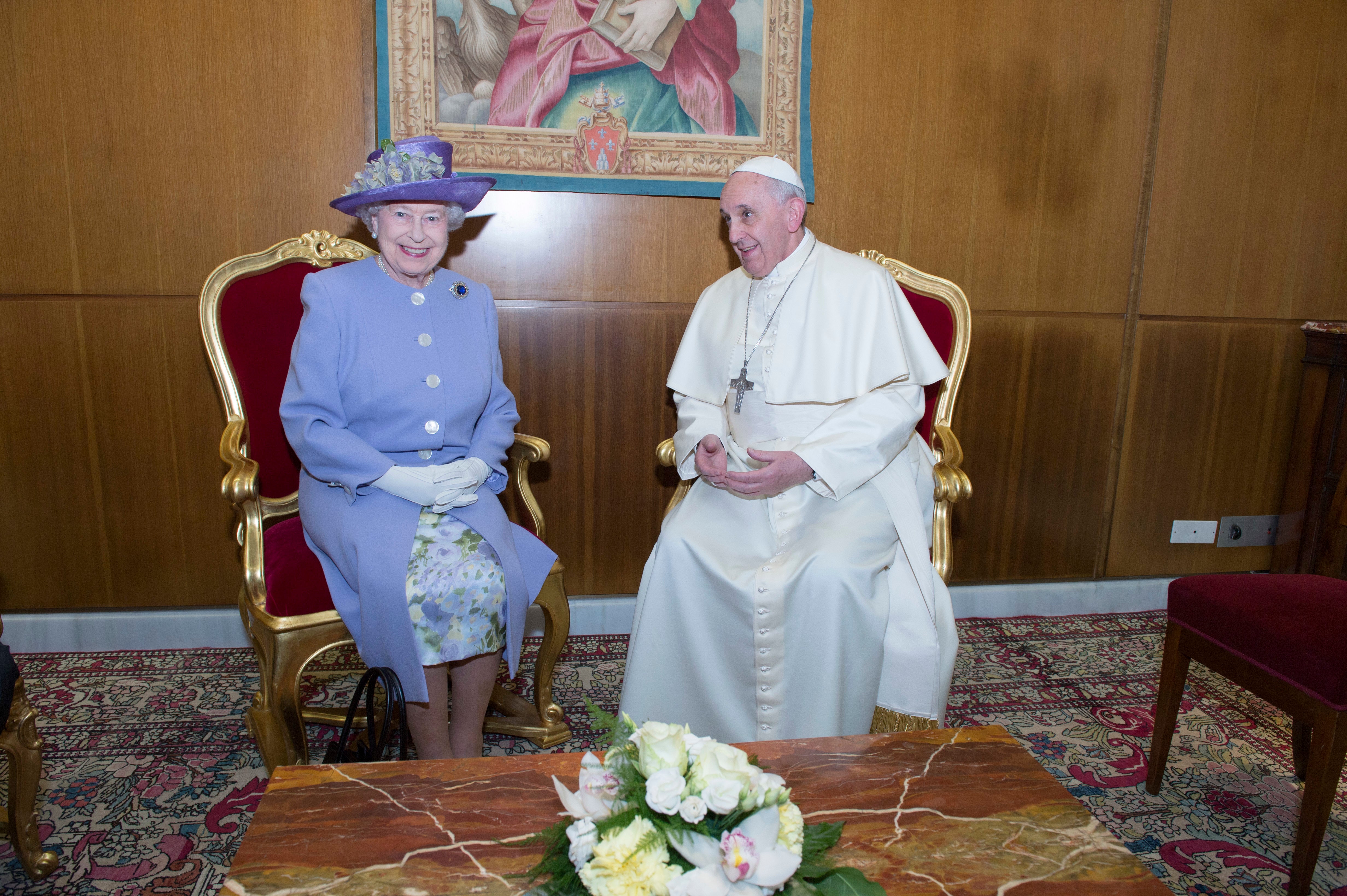 The Queen with Pope Francis as they meet at the Vatican (Arthur Edwards/The Sun/PA)